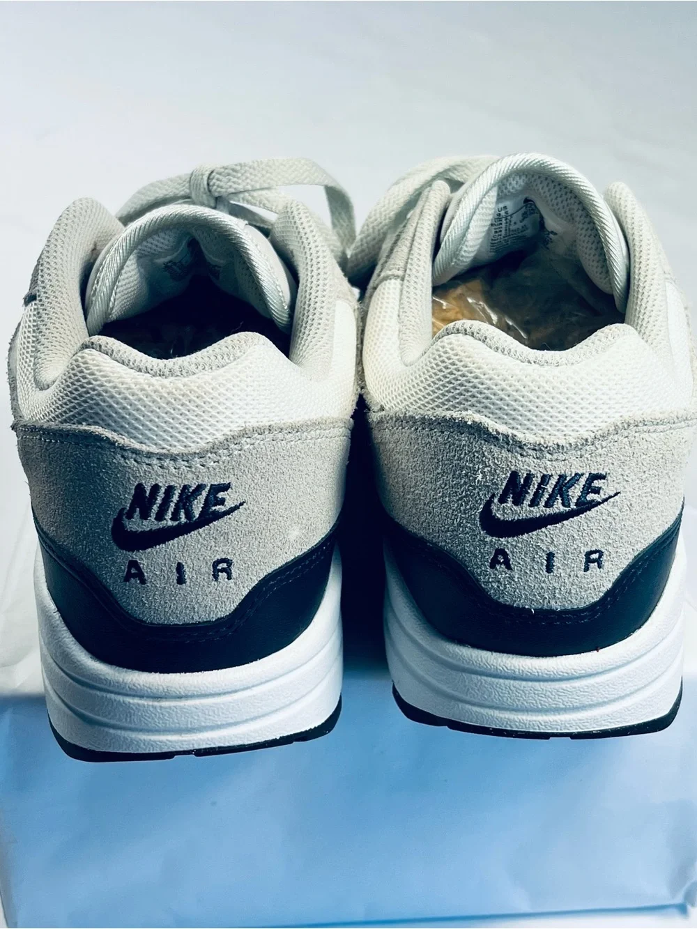 Nike Air Max 1 Essential Sneakers #FZ5808-103 White Gray Navy Blue Men's : 8.5